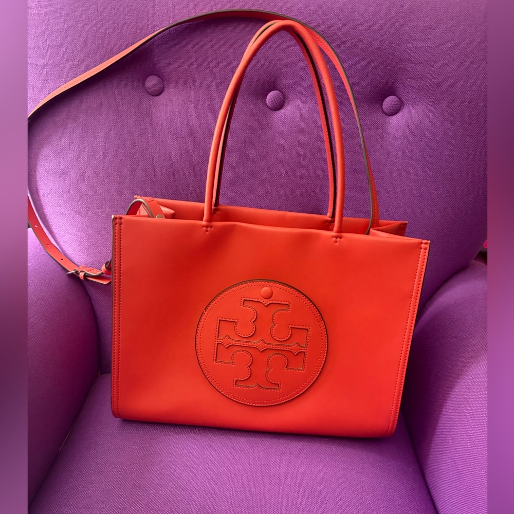 TORY BURCH ELLA Bio Logo Small Tote Shopper Bag In Poppy Red